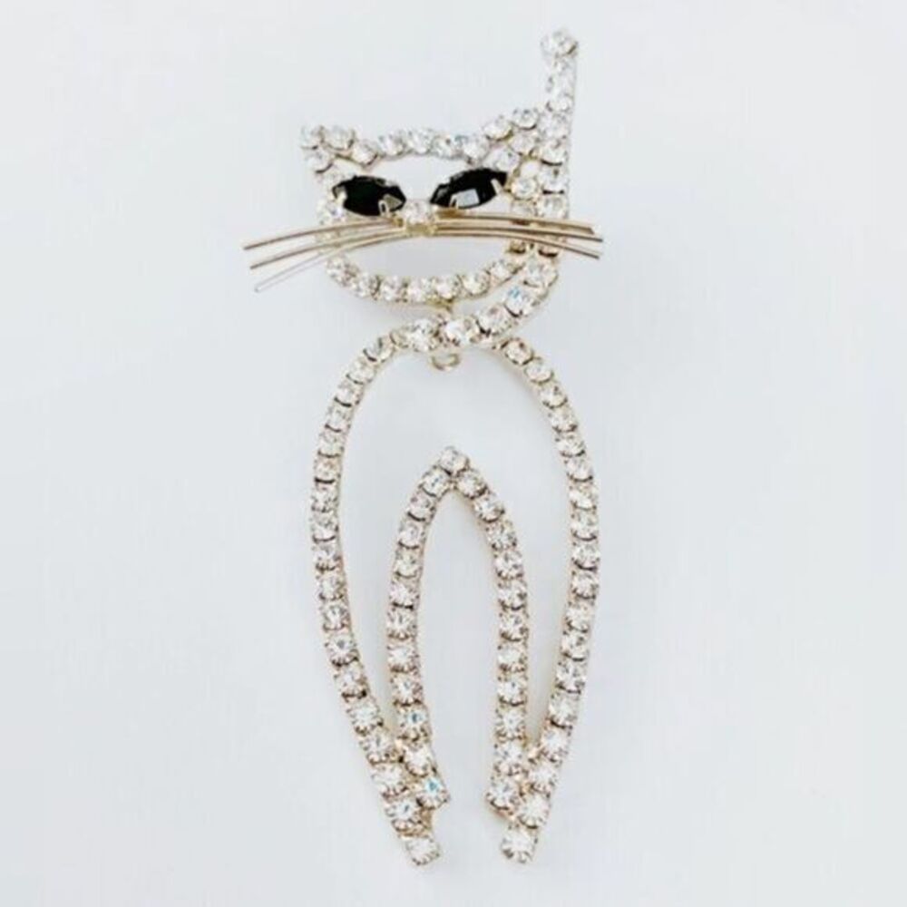Vintage Rare 1950s Rhinestone Cat Brooch​​